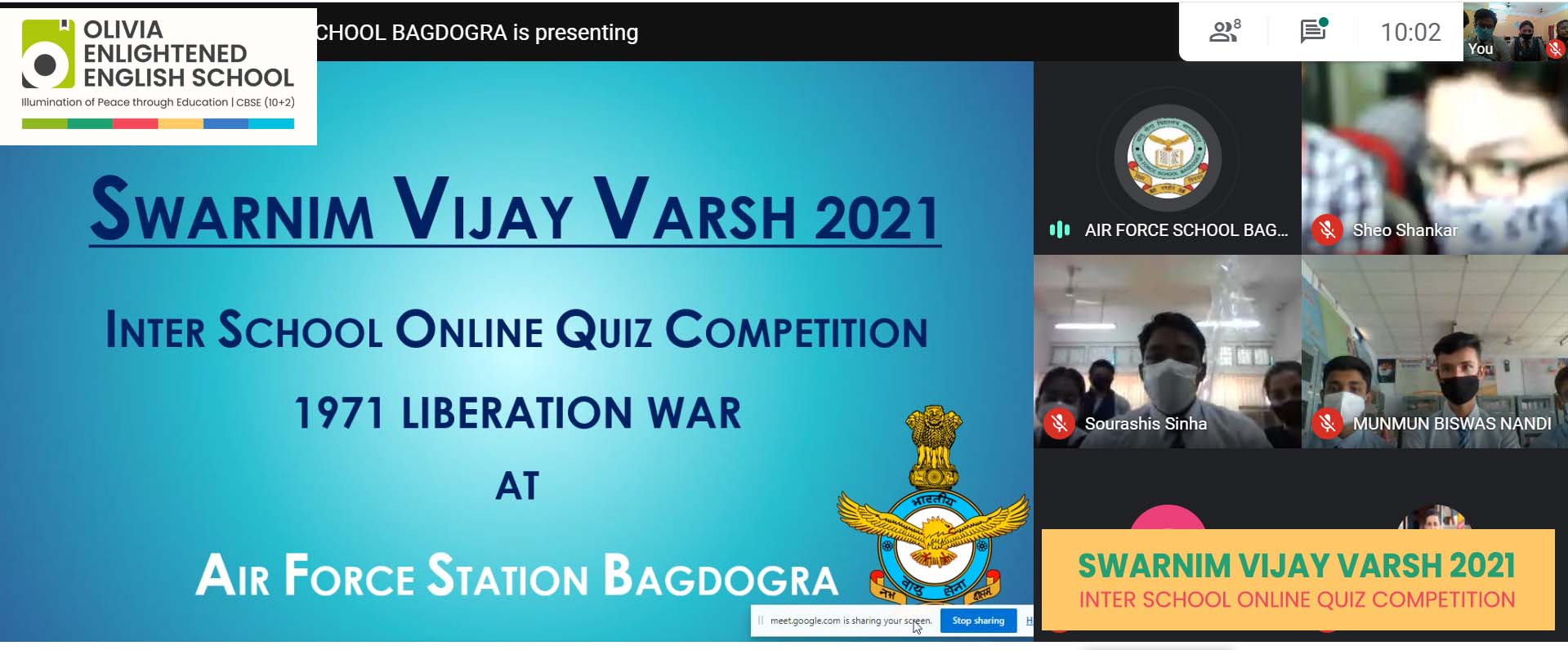 Interschool Quiz competion held online organised by Airforce Station Bagdogra School# 2021